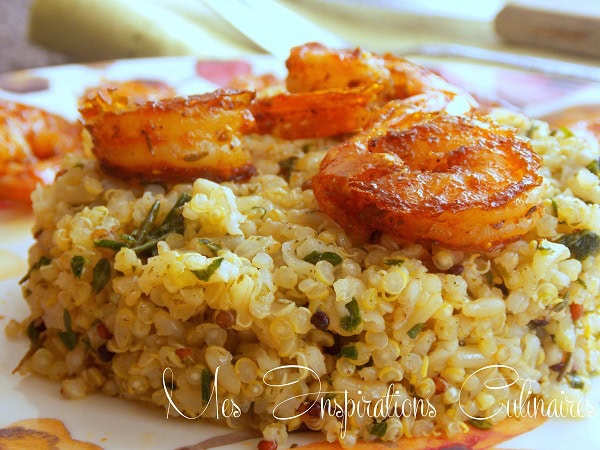quinoa pistou et crevettes grillées 