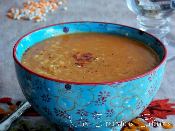 Pilaf de lentilles corail au curry et orge perlé