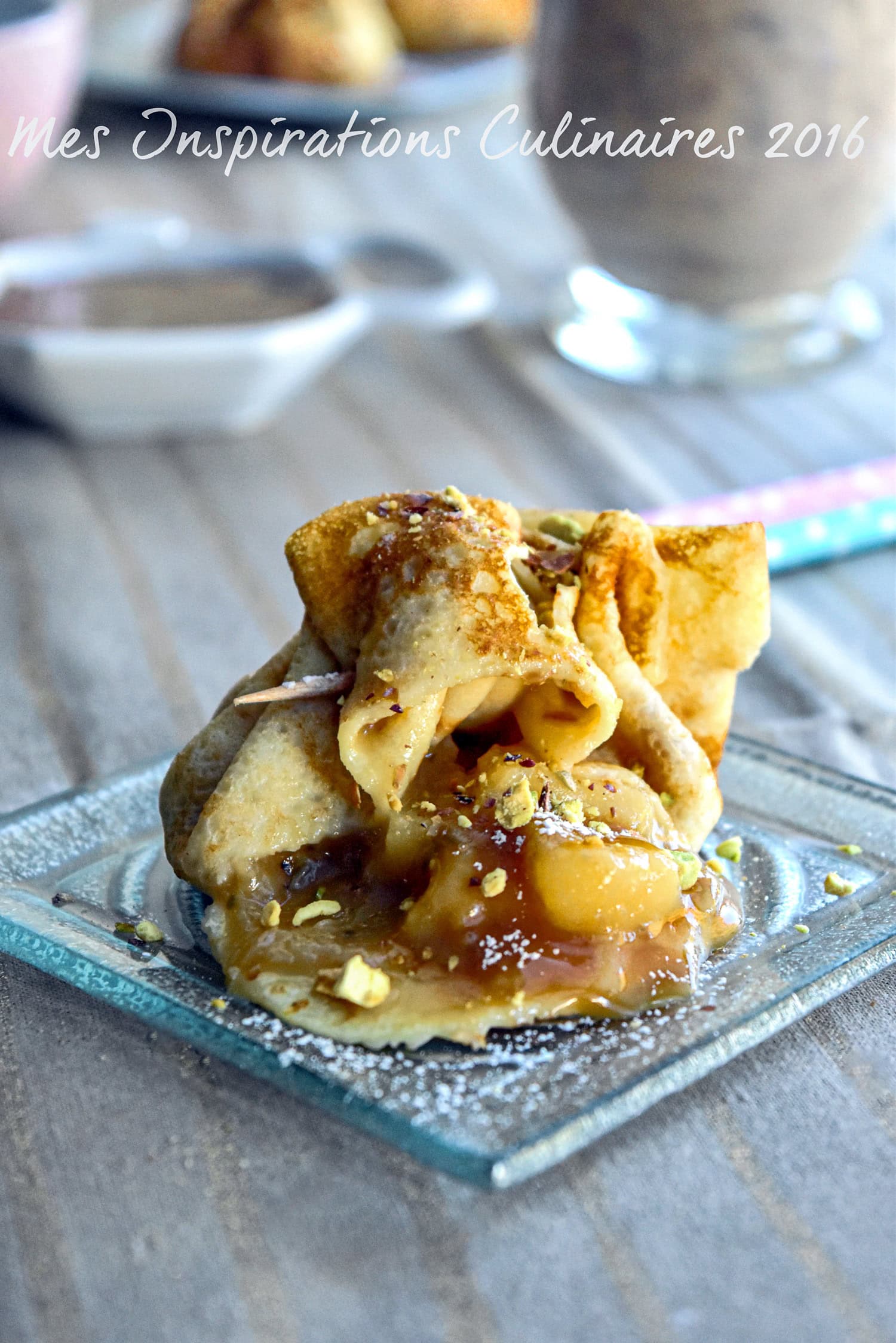 Crêpes en Aumônière aux pommes caramel beurre salé
