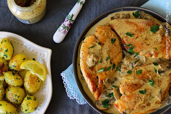 Escalope De Poulet Sauce Moutarde Et Champignons