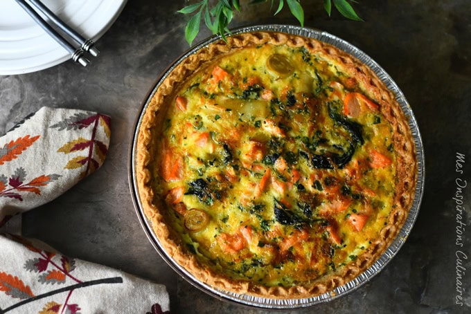 Quiche aux poireaux, saumon et épinards