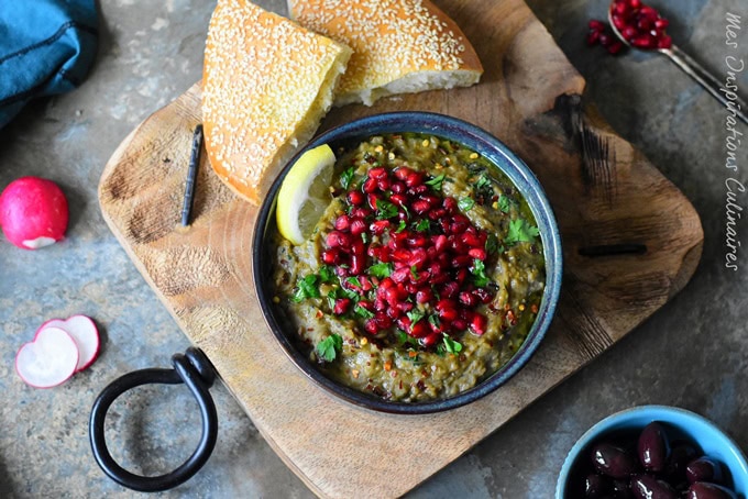 Ragoût de Lentilles, aubergines et grenade : roummaniyah