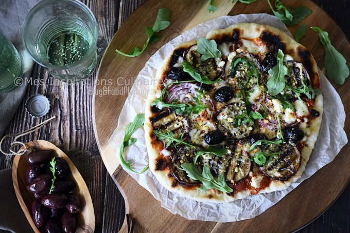 Pizza à la poêle, aubergines rôties et Feta