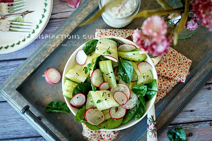 Salade de radis, concombres et épinards