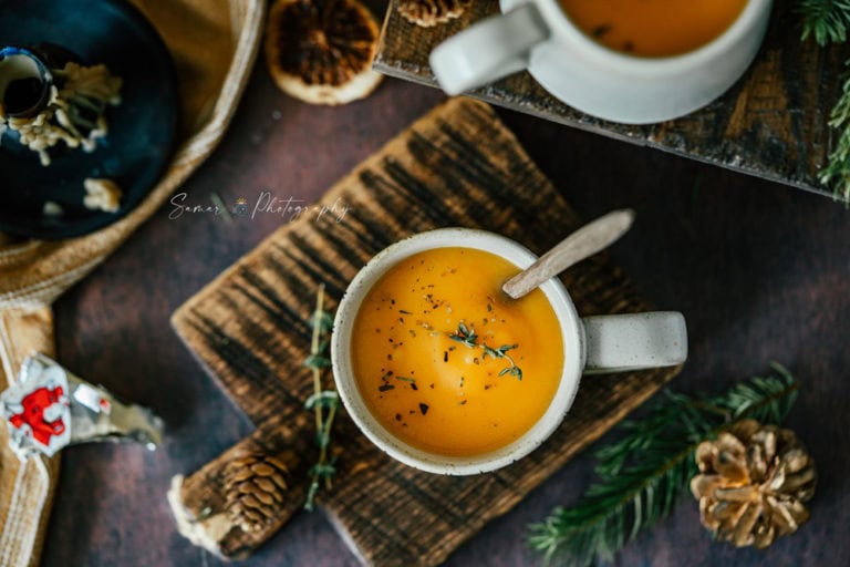 Soupe de topinambours, carottes et vache qui rit