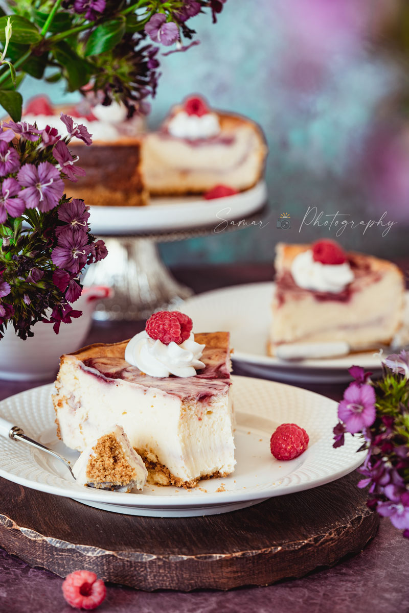 Cheesecake aux framboises et chocolat blanc