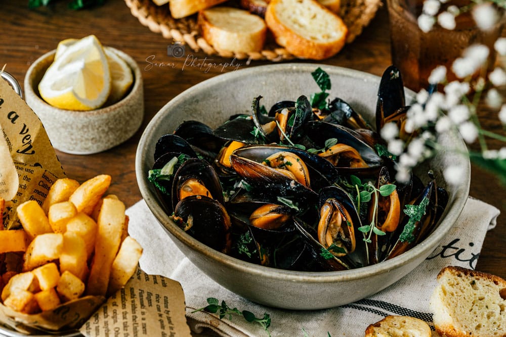 Recette moules frites à la sauce marinière