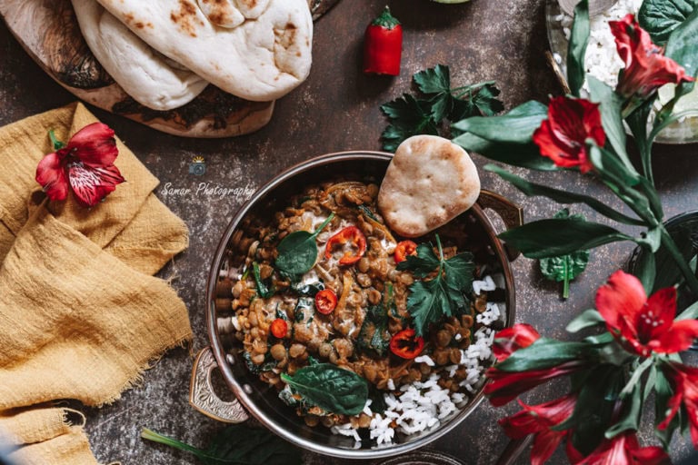 Dahl de lentilles, épinards et lait de coco (curry indien)