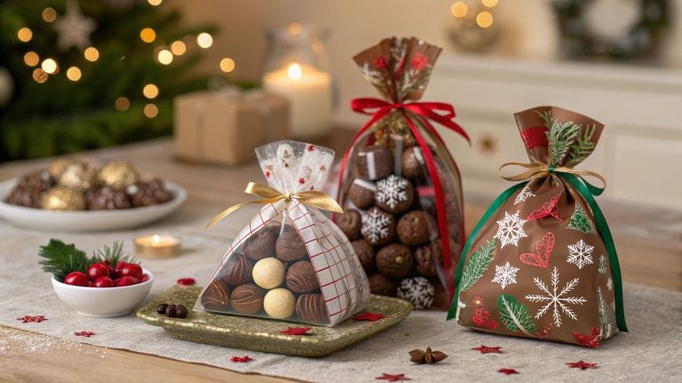 Idées gourmandes à glisser sous le sapin : biscuits, truffes et sachets de chocolats de Noël