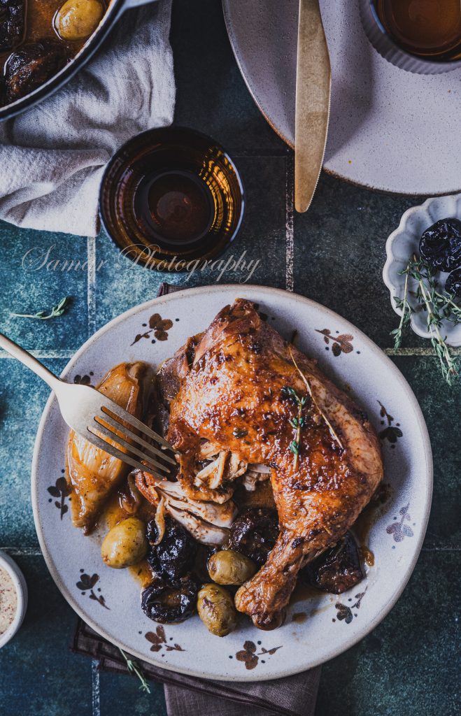 Cuisse de poulet sauce moutarde aux pruneaux