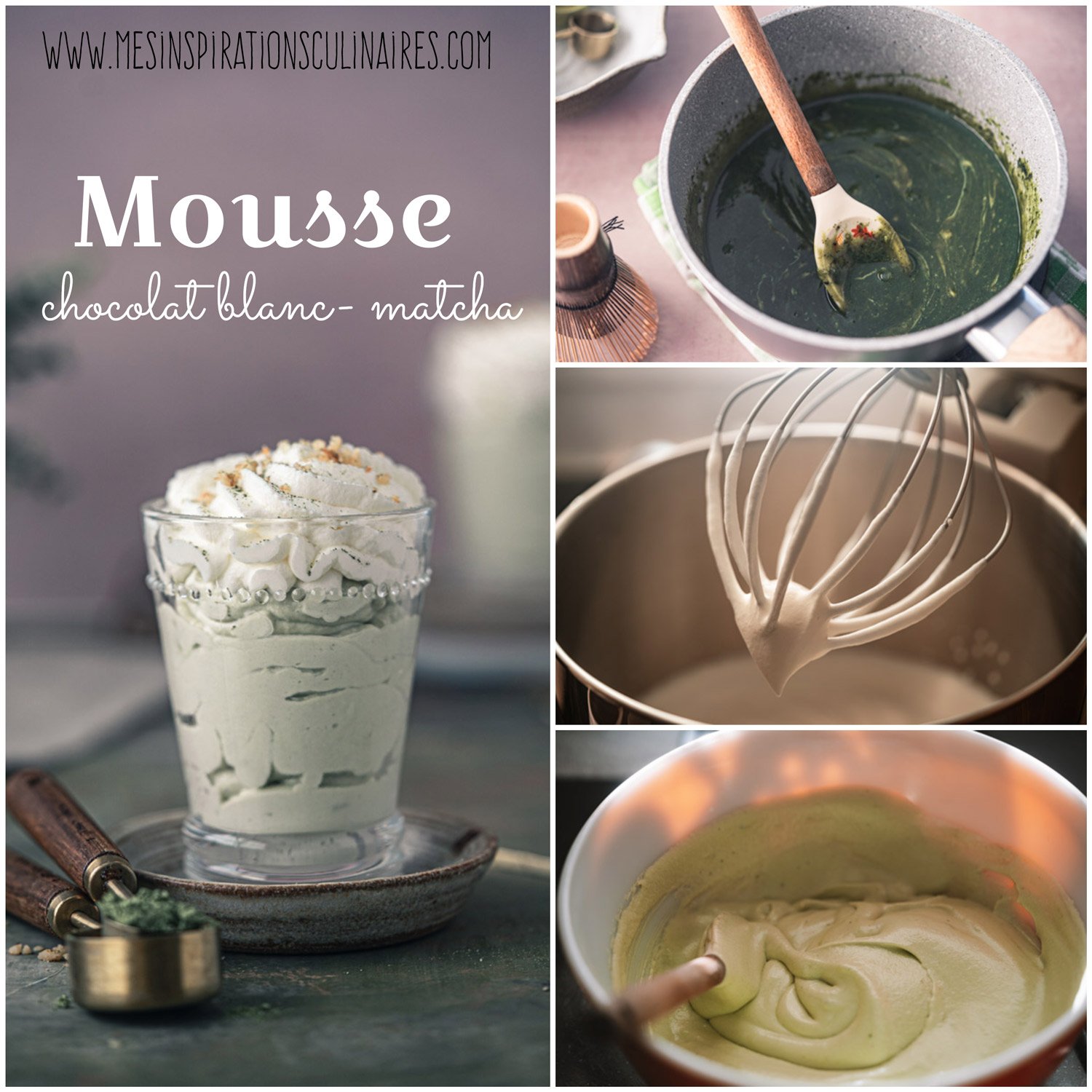 Préparation mousse chocolat blanc matcha