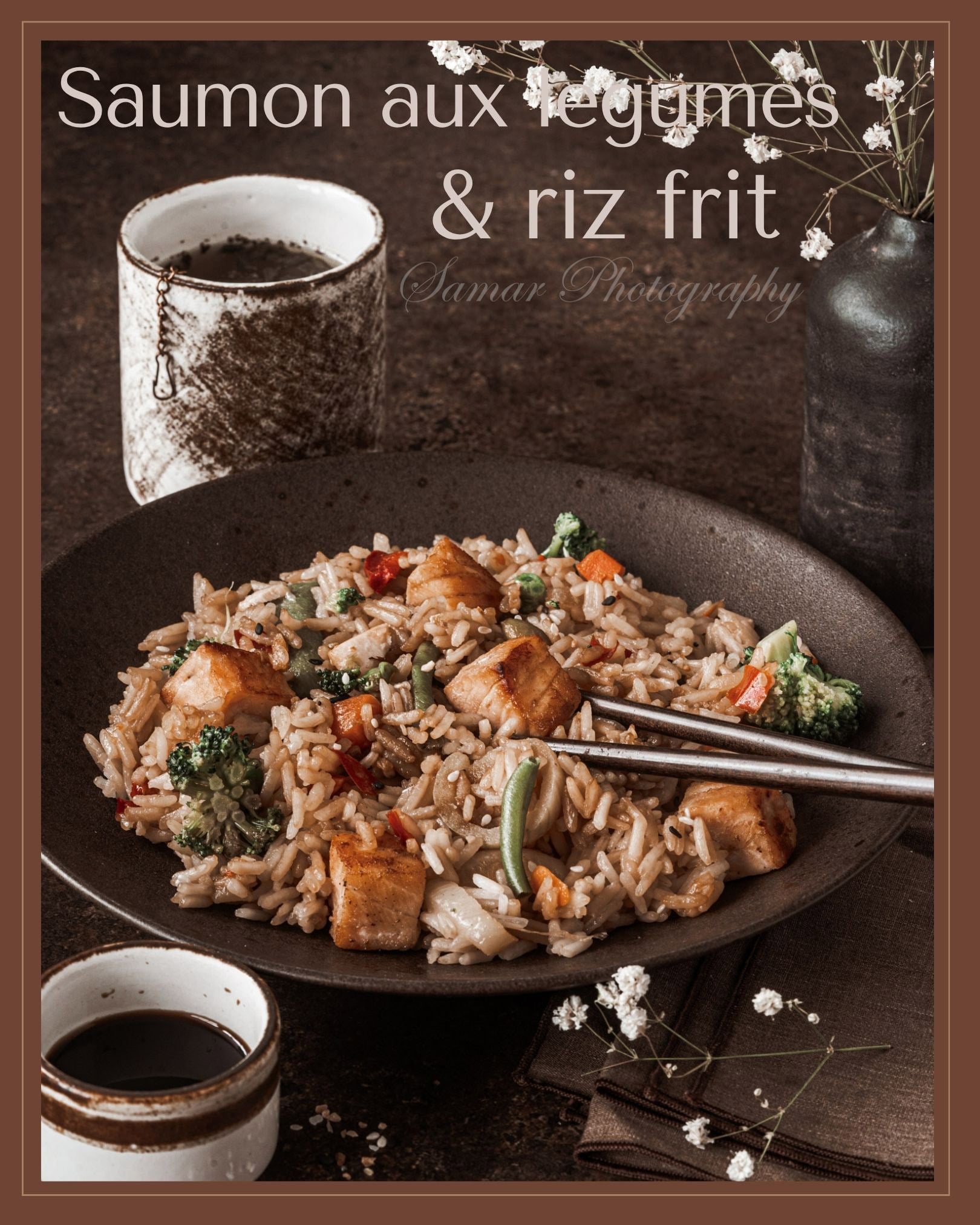 Saumon aux légumes et riz frit