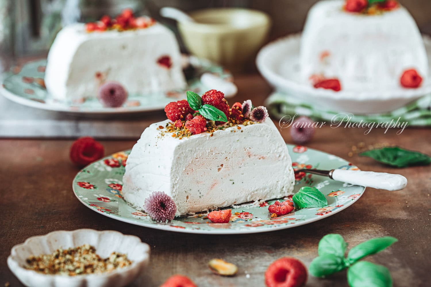 Semifreddo framboises citron vert et basilic